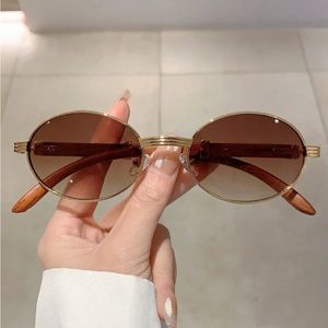 NEW Retro Oval Metal Sunglasses with Brown Ombré Lens OS